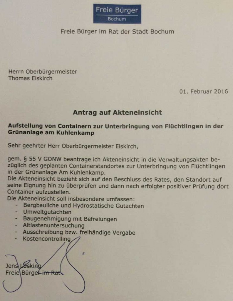 Jens Lücking beantragt Akteneinsicht